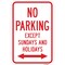 Signmission No Parking Except Sundays & Holidays, Heavy-Gauge Aluminum, 18" L, 12" H, A-1218-25043 A-1218-25043 - alternate 1